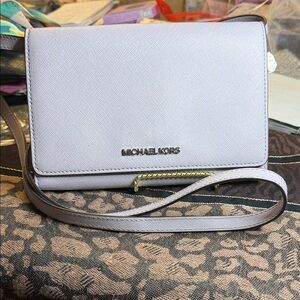 Michael Kors Dove Grey with a hint of lilac Saffiano Leather Crossbody Bag. New